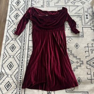 ASOS velvet off the shoulder dress US 18 maroon